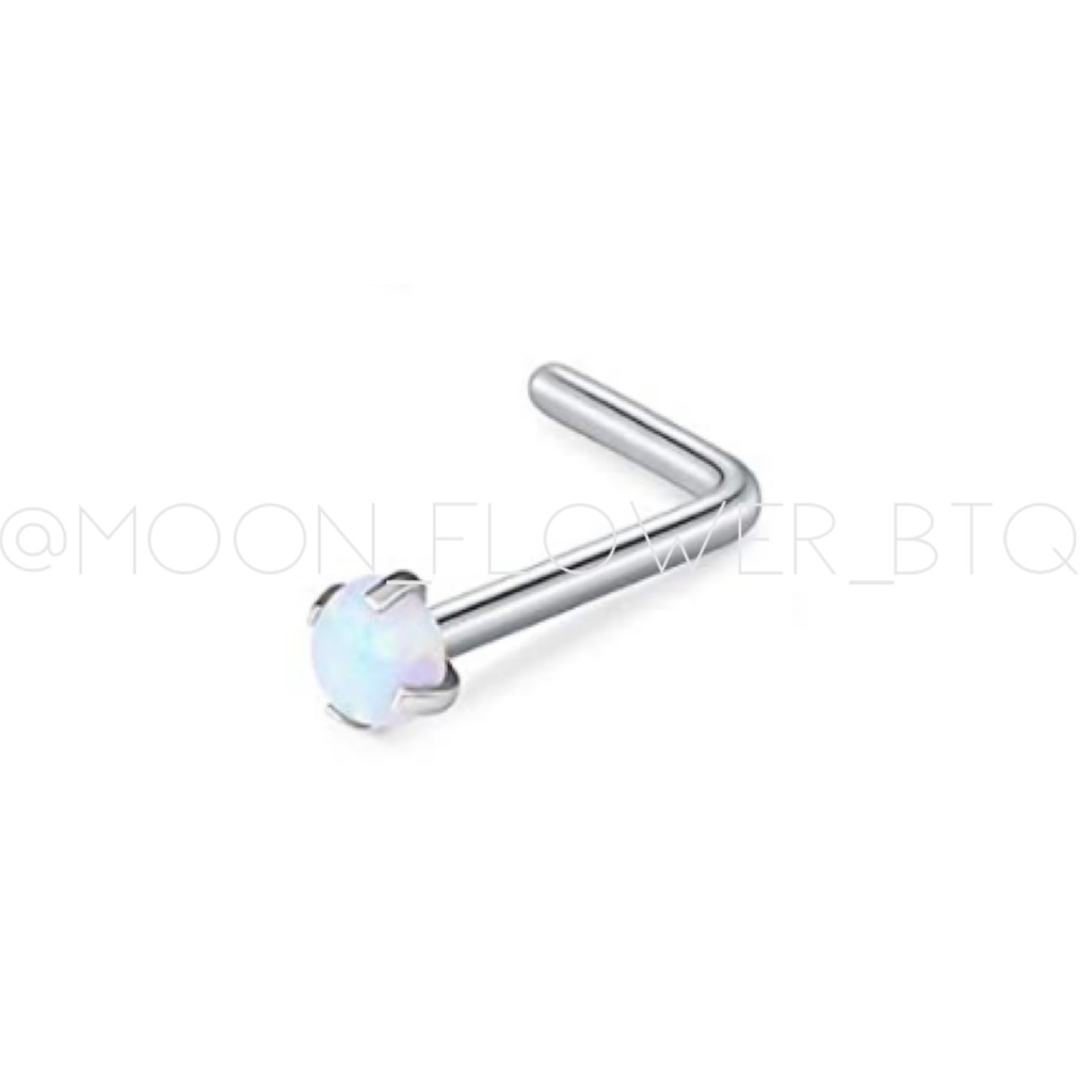 2mm Opal LShape Nose Stud Hypoallergenic Stainless Steel